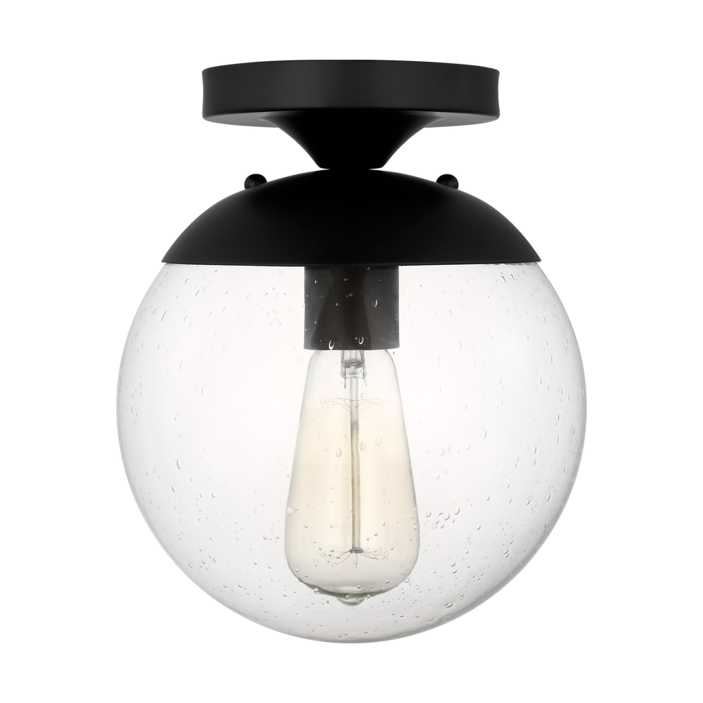 Leo Hanging Globe Flush Mount | Midnight Black | Clear Seeded Glass Bulb(s) Not Included