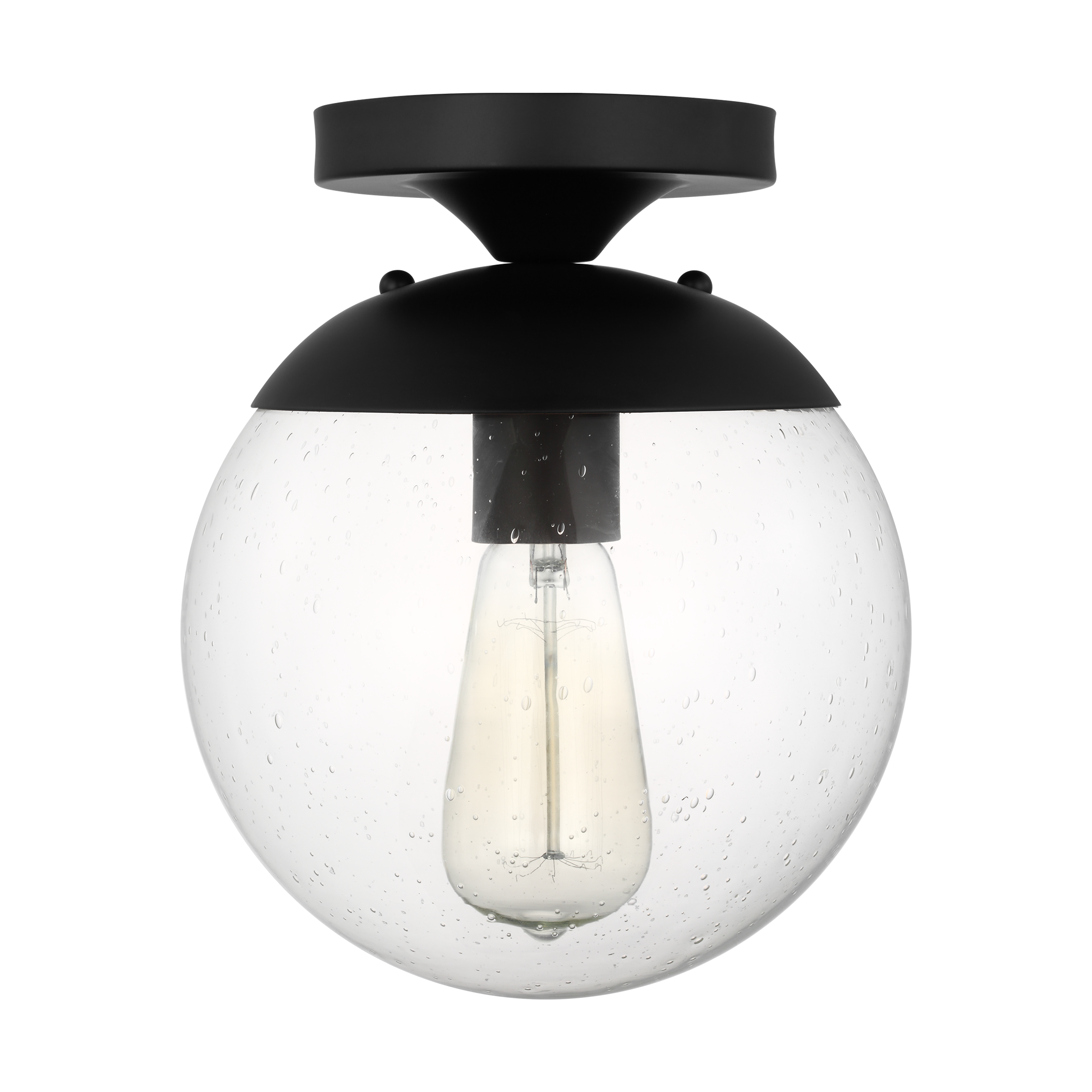 Leo Hanging Globe Flush Mount | Midnight Black | Clear Seeded Glass Bulb(s) Not Included