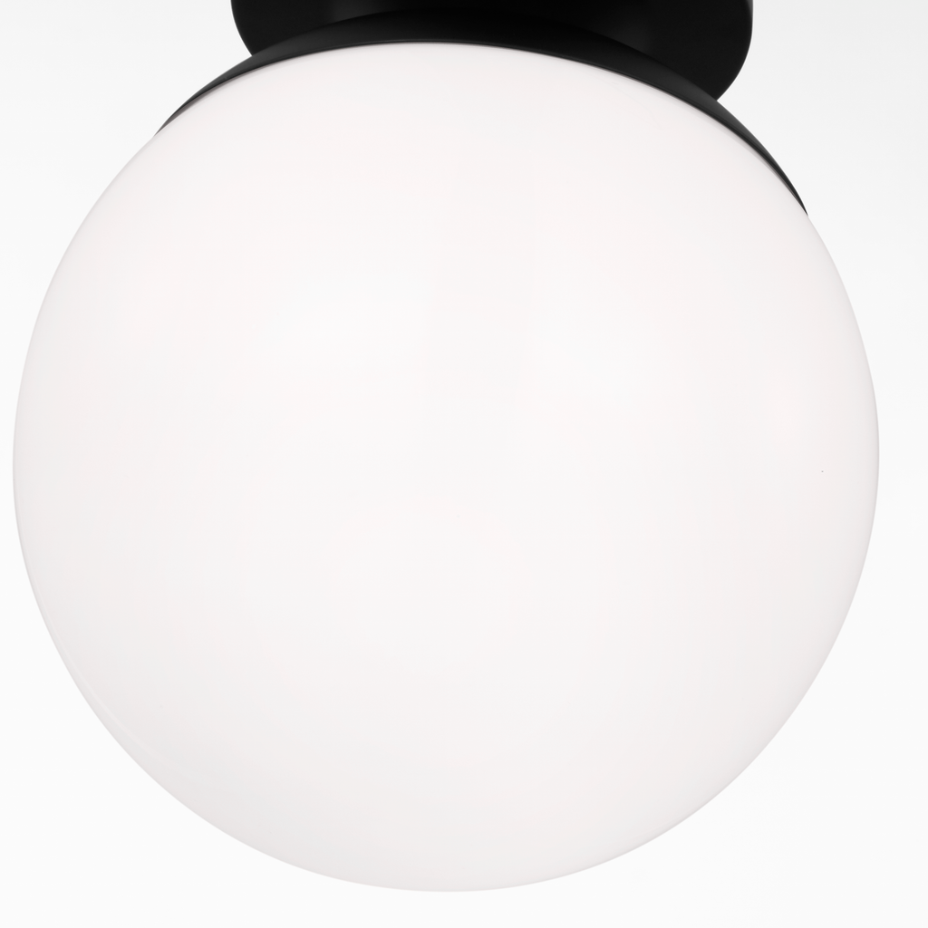 Leo Hanging Globe Flush Mount | Midnight Black | Smooth White Glass Bulb(s) Not Included