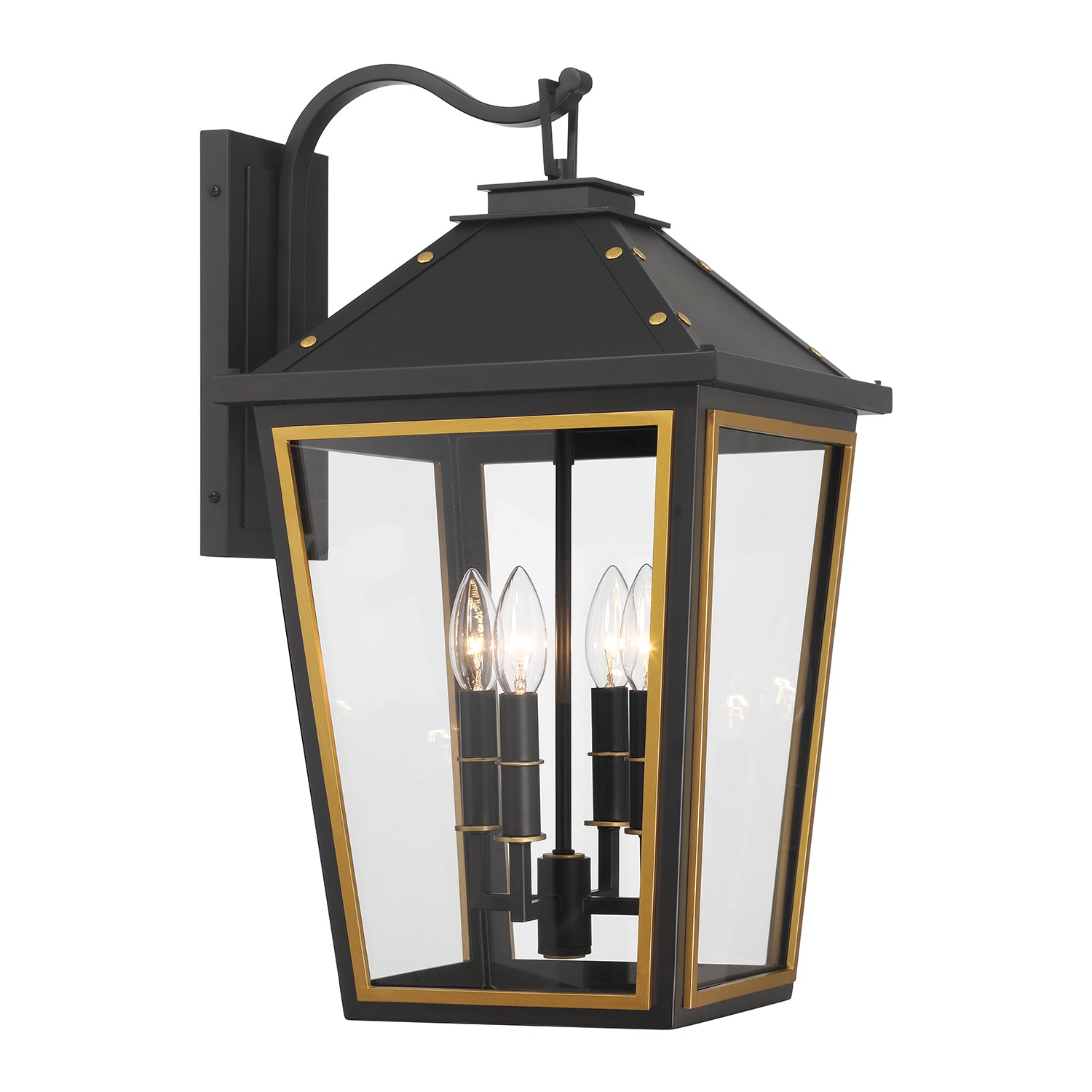 Hawkins 12'' Matte Black + Textured Gold Outdoor Sconce
