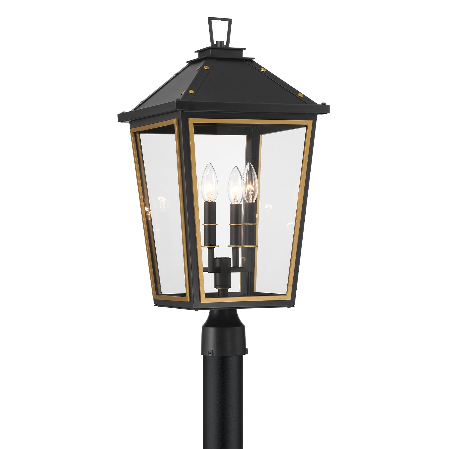 Hawkins 12'' Matte Black + Textured Gold Outdoor Post