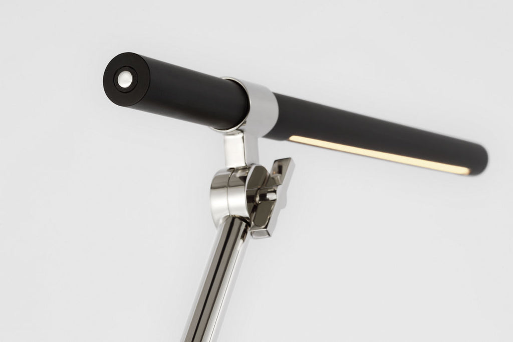 Heron Medium Adjustable Floor Lamp | Polished Nickel and Matte Black
