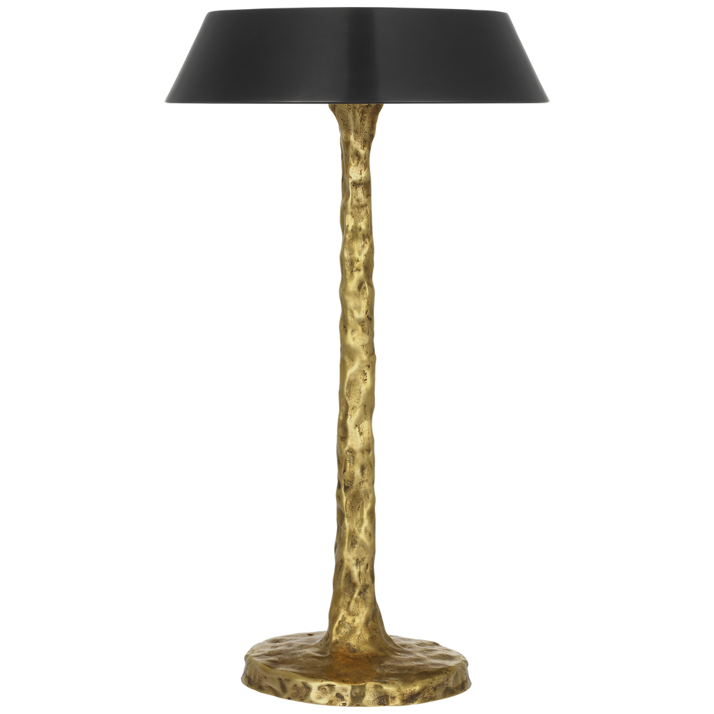 Ilosi 12" Sculpted Rechargeable Table Lamp | Hand-Rubbed Antique Brass | Bronze Shade