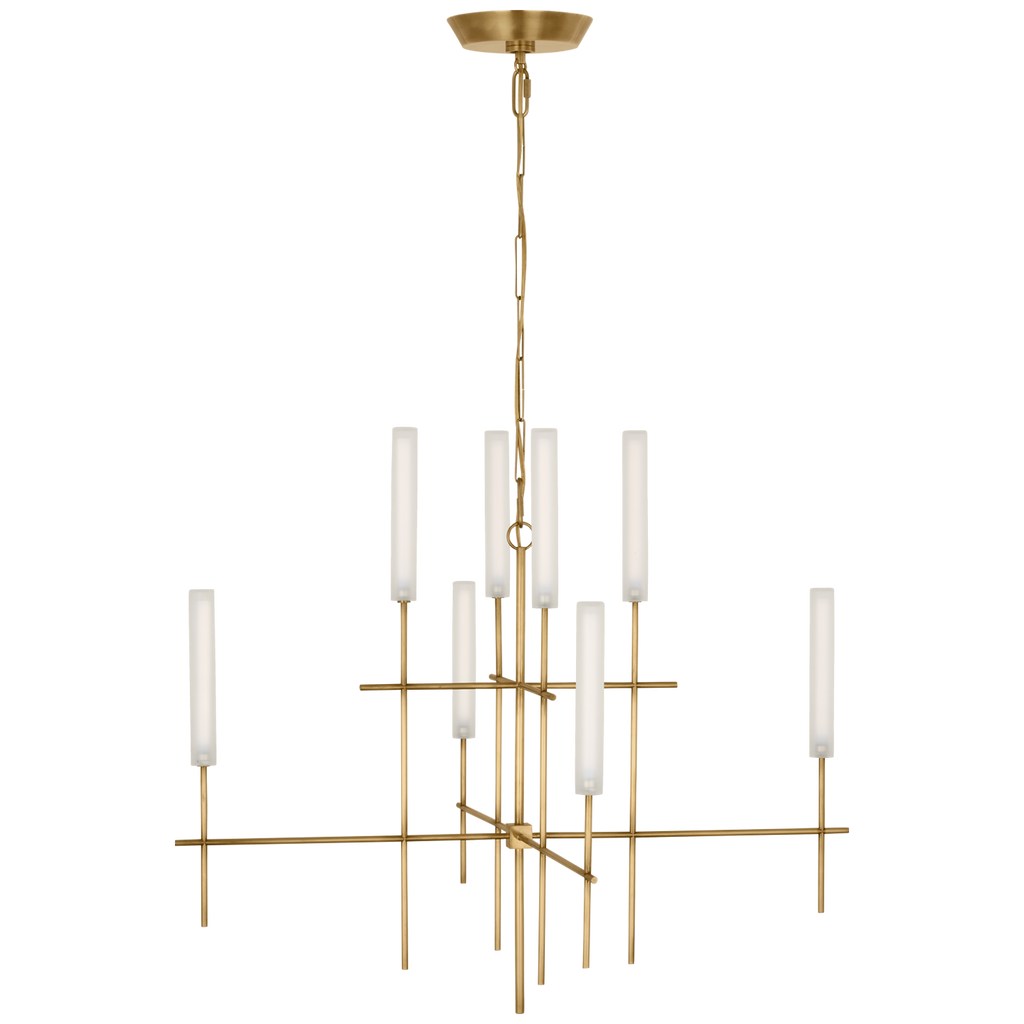 Fay 32" Chandelier | Hand-Rubbed Antique Brass | Frosted Glass