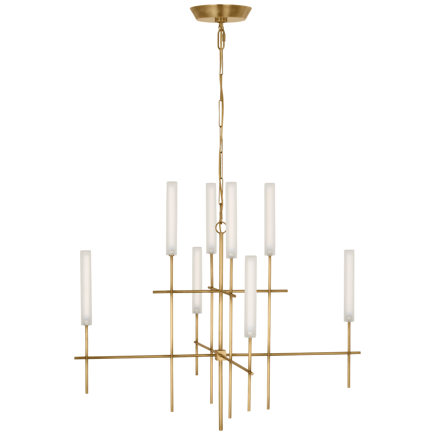 Fay 32" Chandelier | Hand-Rubbed Antique Brass | Frosted Glass