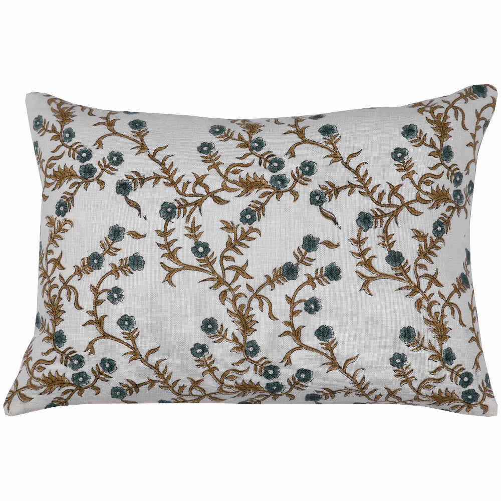 Jaimala Teal on White Pillow