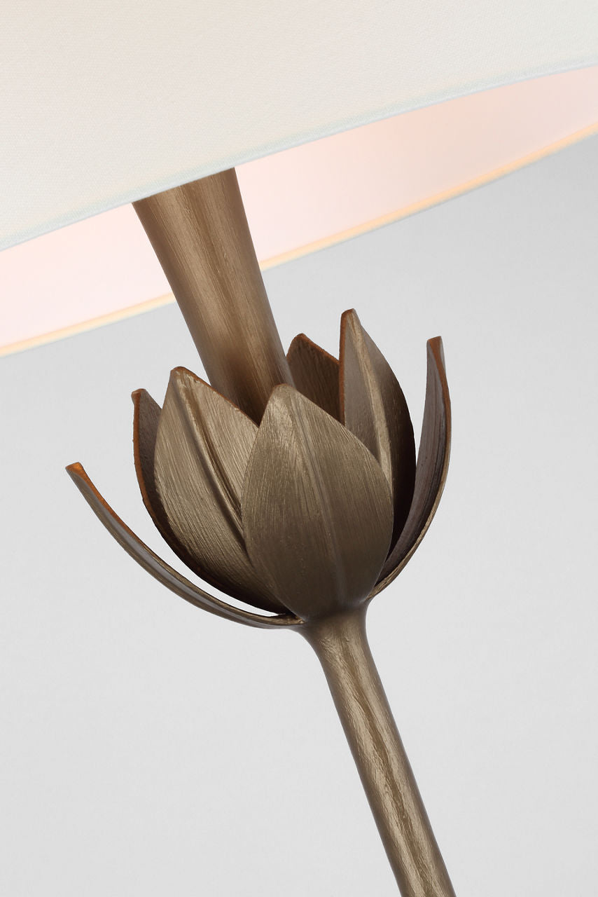 Alberto Large Floor Lamp | Antique Bronze Leaf | Linen Shade