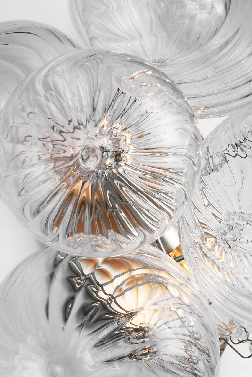 Talia Medium Sconce | Burnished Silver Leaf | Clear Swirled Glass