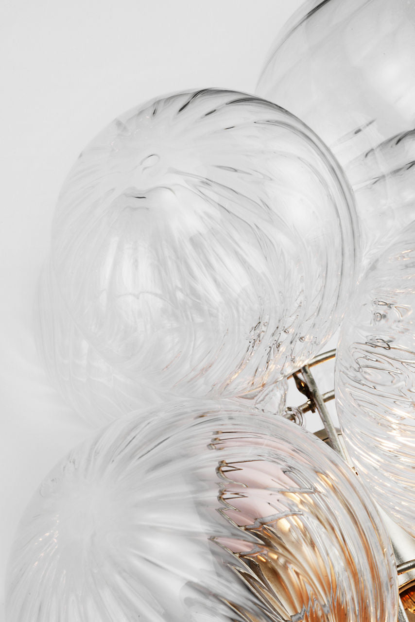 Talia Medium Sconce | Burnished Silver Leaf | Clear Swirled Glass