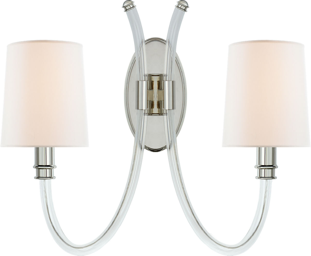 Clarice Double Sconce | Clear Acrylic and Polished Nickel | Linen Shades