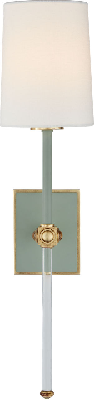 Lucia Medium Tail Sconce | Celadon and Crystal | Linen Shade