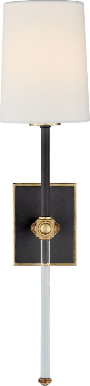 Lucia Medium Tail Sconce | Matte Black and Crystal | Linen Shade