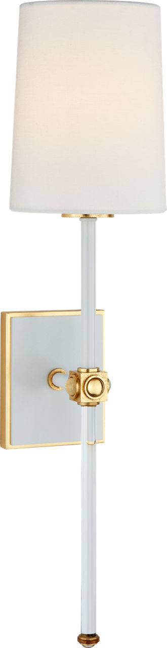 Lucia Medium Tail Sconce | Matte White and Crystal | Linen Shade