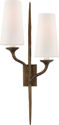 Iberia Double Left Sconce | Antique Bronze Leaf | Linen Shades