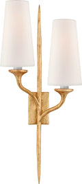 Iberia Double Left Sconce | Antique Gold Leaf | Linen Shades