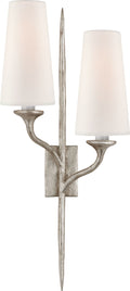 Iberia Double Left Sconce | Burnished Silver Leaf | Linen Shades