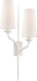 Iberia Double Left Sconce | Plaster White | Linen Shades
