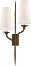Iberia Double Right Sconce | Antique Bronze Leaf | Linen Shades