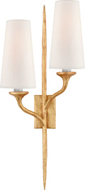 Iberia Double Right Sconce | Antique Gold Leaf | Linen Shades