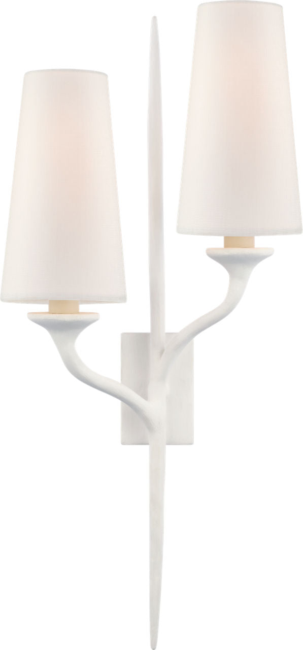 Iberia Double Right Sconce | Plaster White | Linen Shades