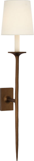 Catina Large Tail Sconce | Antique Bronze Leaf | Linen Shade