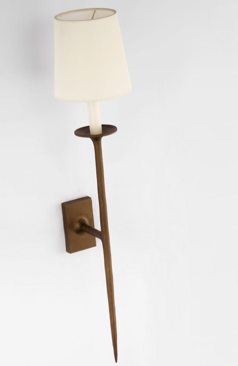 Catina Large Tail Sconce | Antique Bronze Leaf | Linen Shade