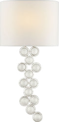 Milazzo Medium Left Sconce | Burnished Silver Leaf and Crystal | Linen Shade