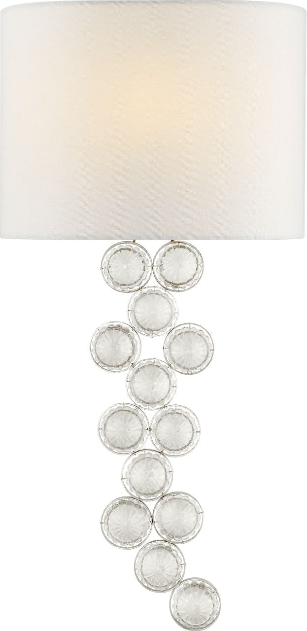 Milazzo Medium Left Sconce | Burnished Silver Leaf and Crystal | Linen Shade