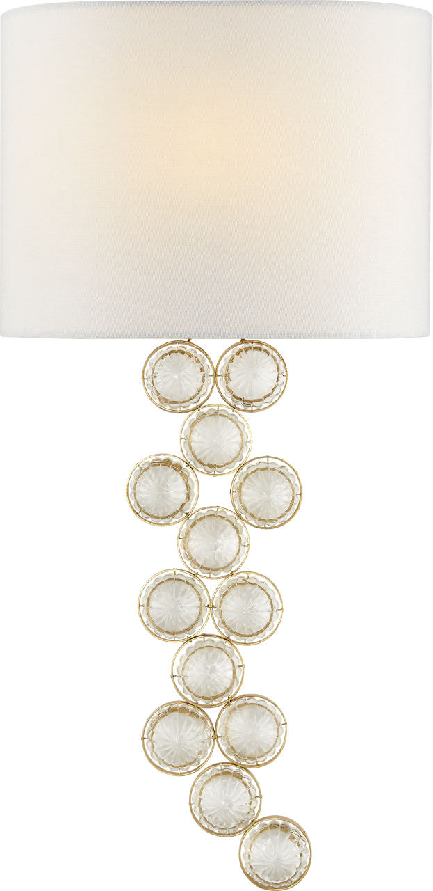 Milazzo Medium Left Sconce | Gild and Crystal | Linen Shade