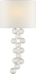 Milazzo Medium Right Sconce | Burnished Silver Leaf and Crystal | Linen Shade