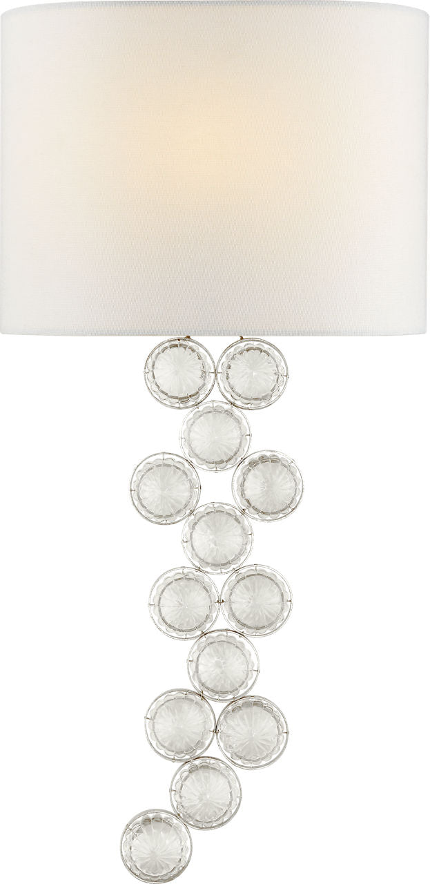 Milazzo Medium Right Sconce | Burnished Silver Leaf and Crystal | Linen Shade