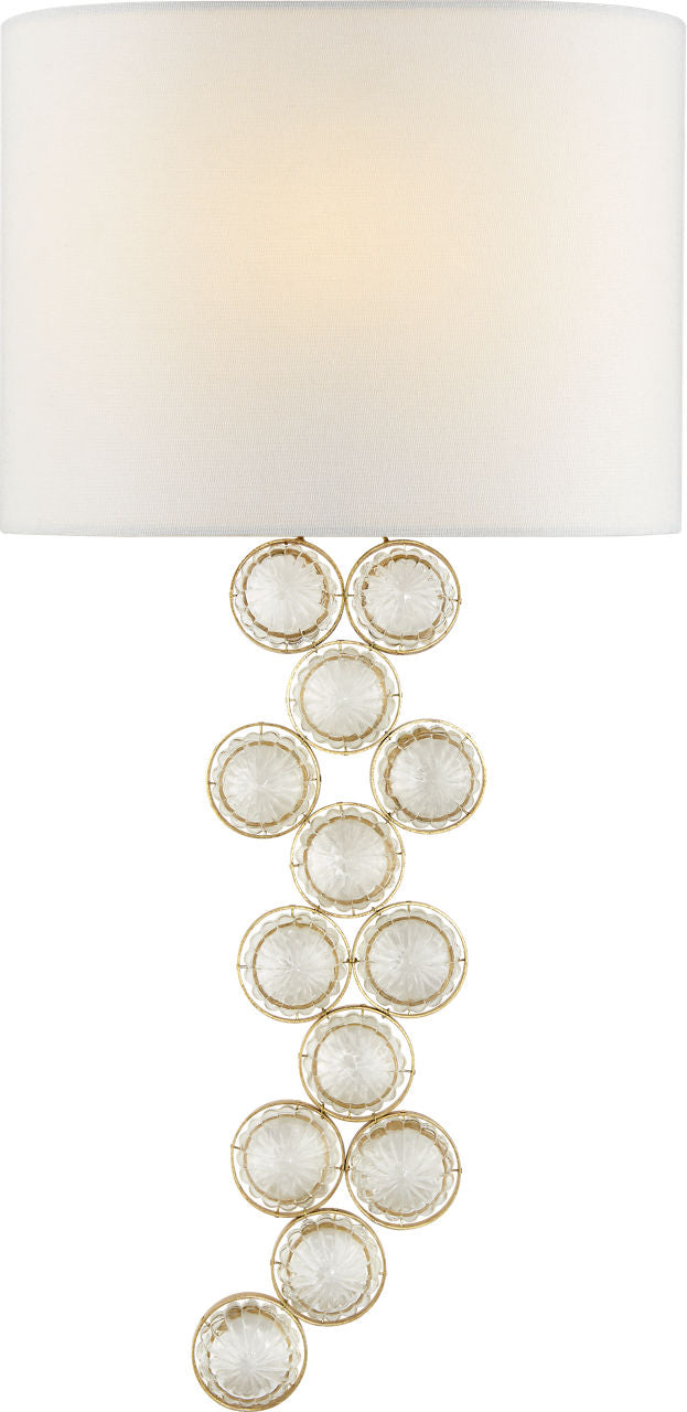 Milazzo Medium Right Sconce | Gild and Crystal | Linen Shade