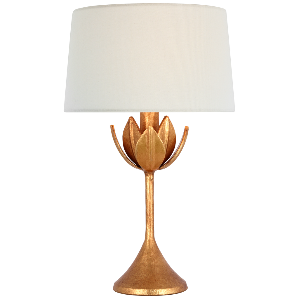 Alberto 17" Cordless Accent Lamp | Antique Gold Leaf | Linen Shade