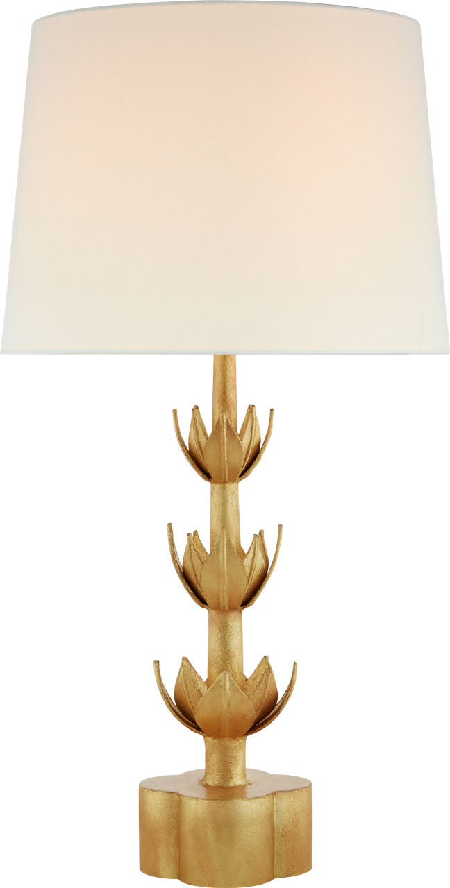 Alberto Large Triple Table Lamp | Antique Gold Leaf | Linen Shade