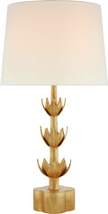 Alberto Large Triple Table Lamp | Antique Gold Leaf | Linen Shade