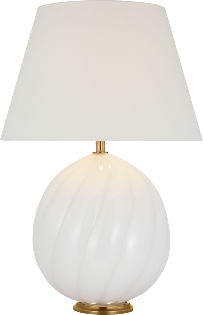 Talia Medium Cordless Table Lamp | White Glass | Linen Shade
