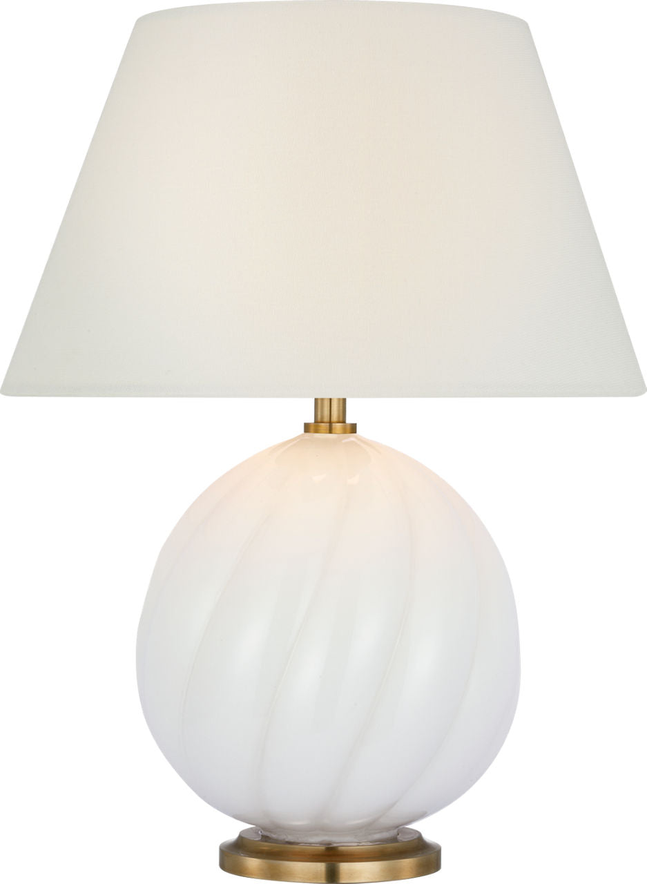 Talia 13" Cordless Accent Lamp | White Glass | Linen Shade