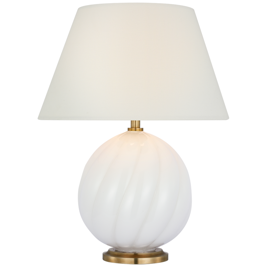 Talia 13" Cordless Accent Lamp | White Glass | Linen Shade