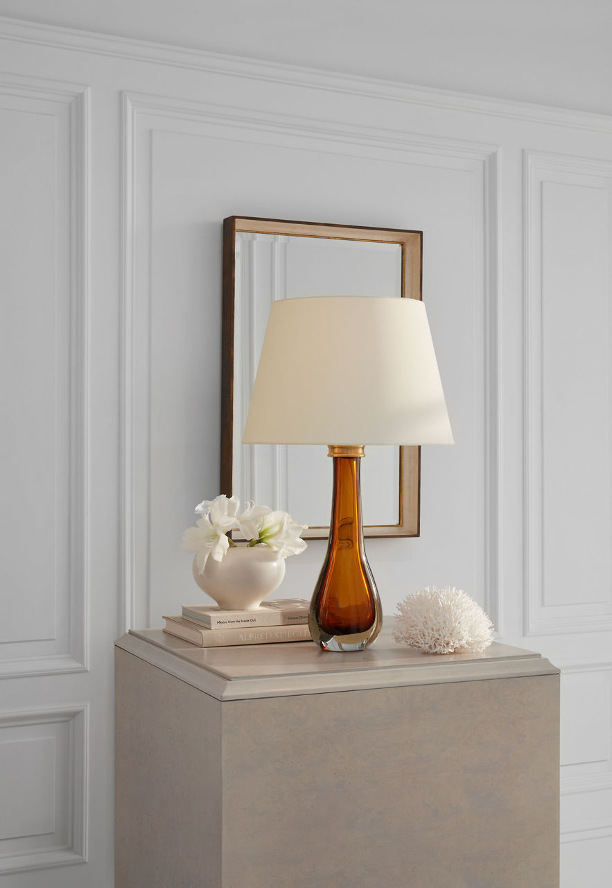 Christa Large Table Lamp | Amber Glass | Linen Shade