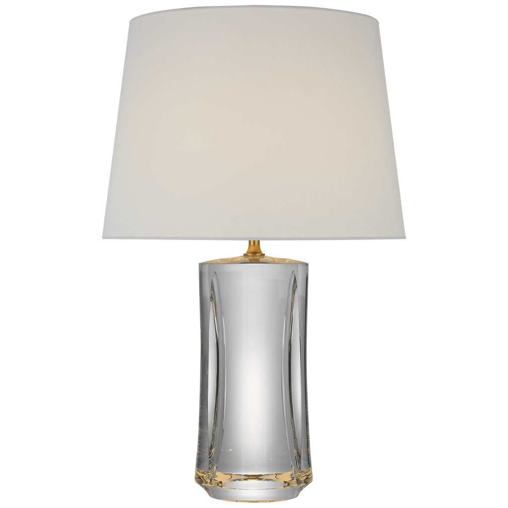 Figlia 27" Cordless V-Cut Round Table Lamp | Crystal | Linen Shade