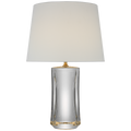 Figlia 27" Cordless V-Cut Round Table Lamp | Crystal | Linen Shade