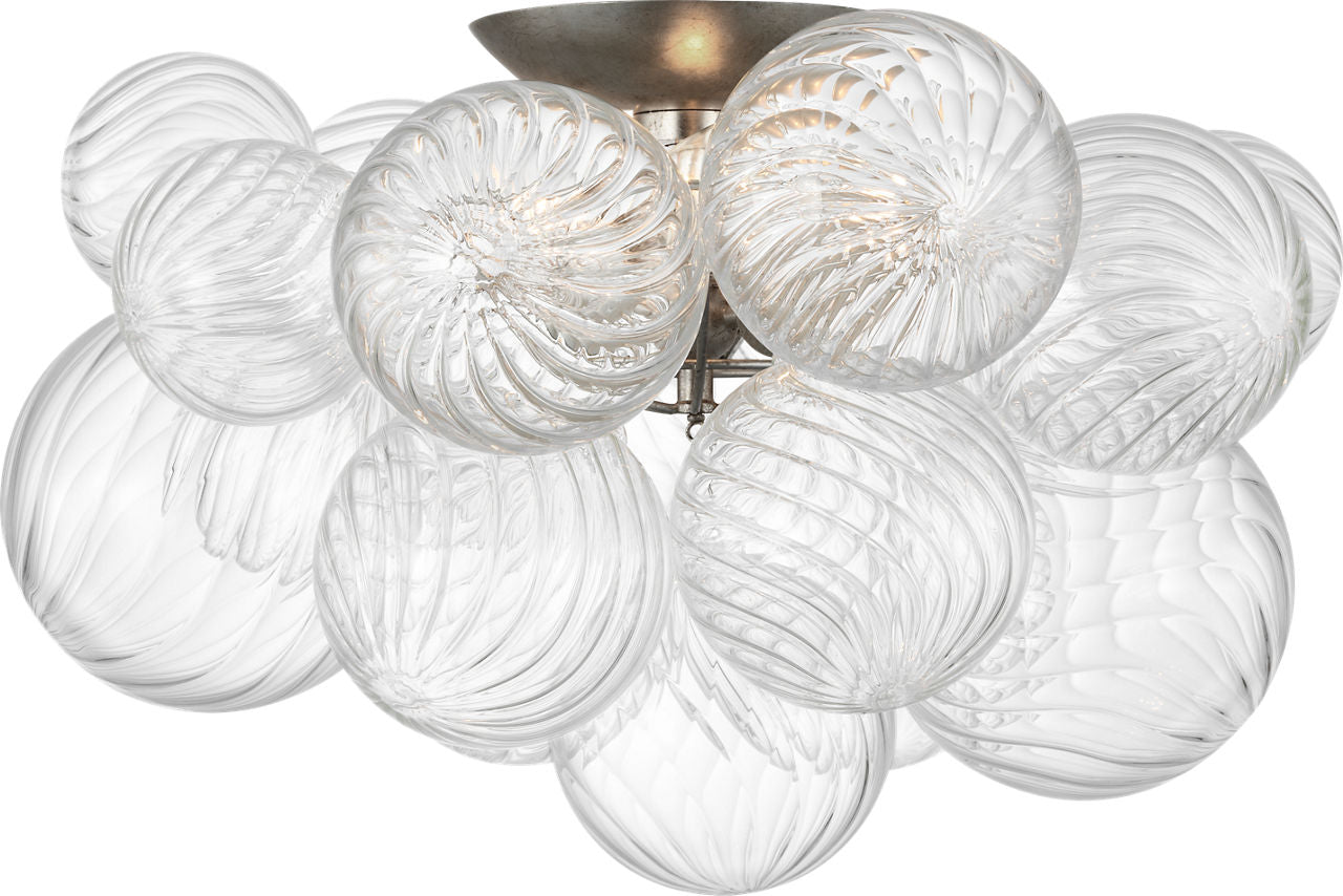 Talia 20" Flush Mount | Burnished Silver Leaf and Clear Swirled Glass