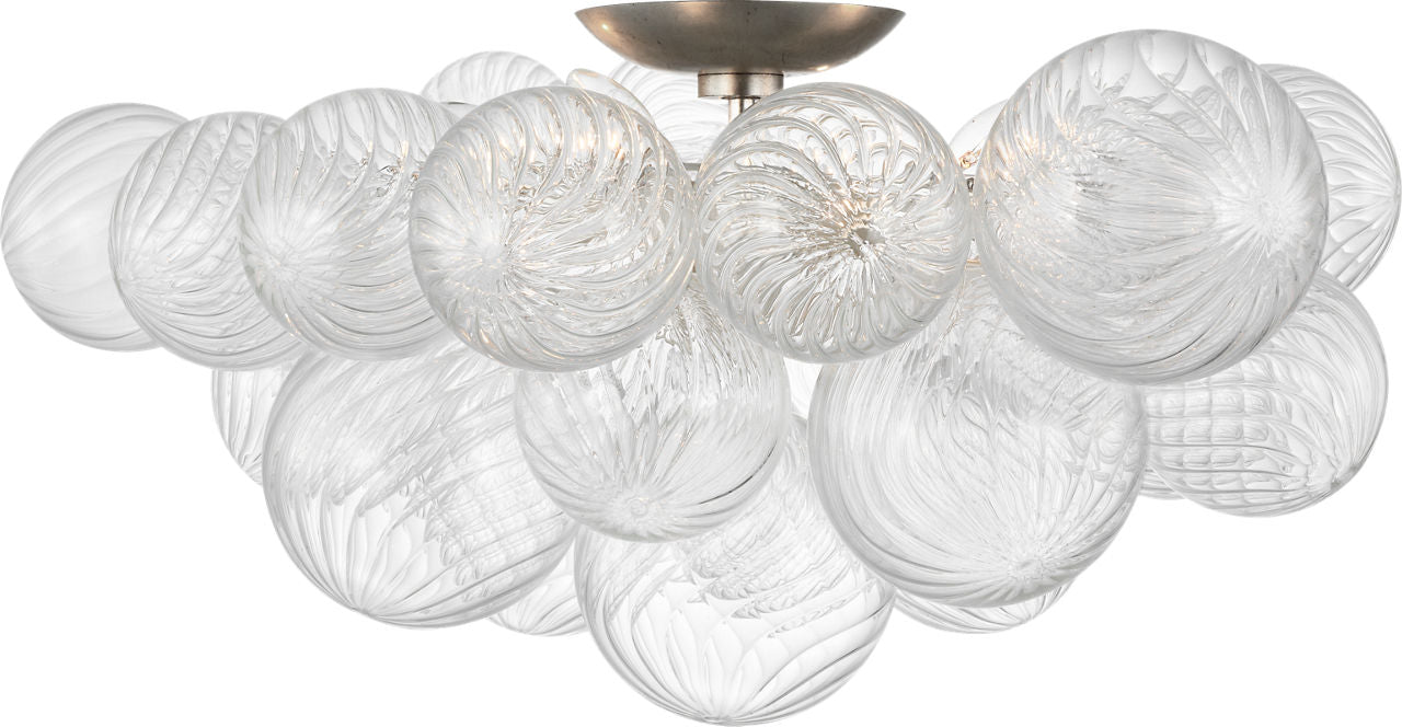 Talia 25" Flush Mount | Burnished Silver Leaf and Clear Swirled Glass
