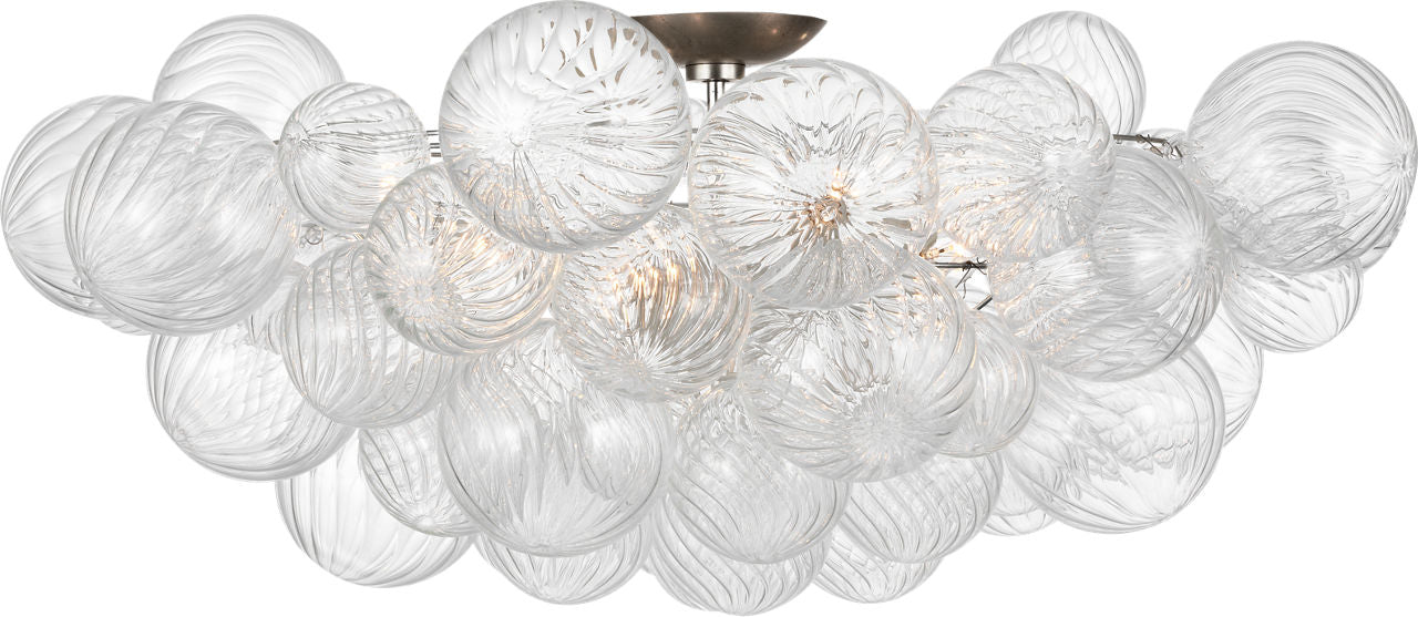 Talia 38" Flush Mount | Burnished Silver Leaf and Clear Swirled Glass