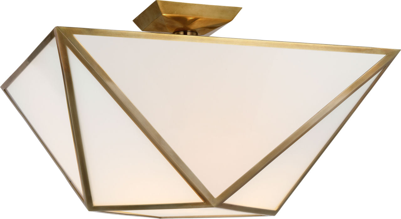 Lorino Large Semi-Flush Mount | Hand-Rubbed Antique Brass | White Glass