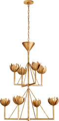 Alberto Medium Two Tier Chandelier | Antique Gold Leaf