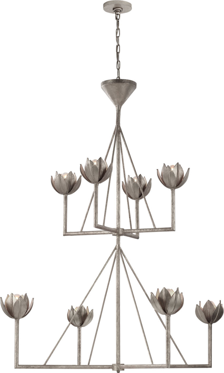 Alberto Large Two Tier Chandelier | Burnished Silver Leaf