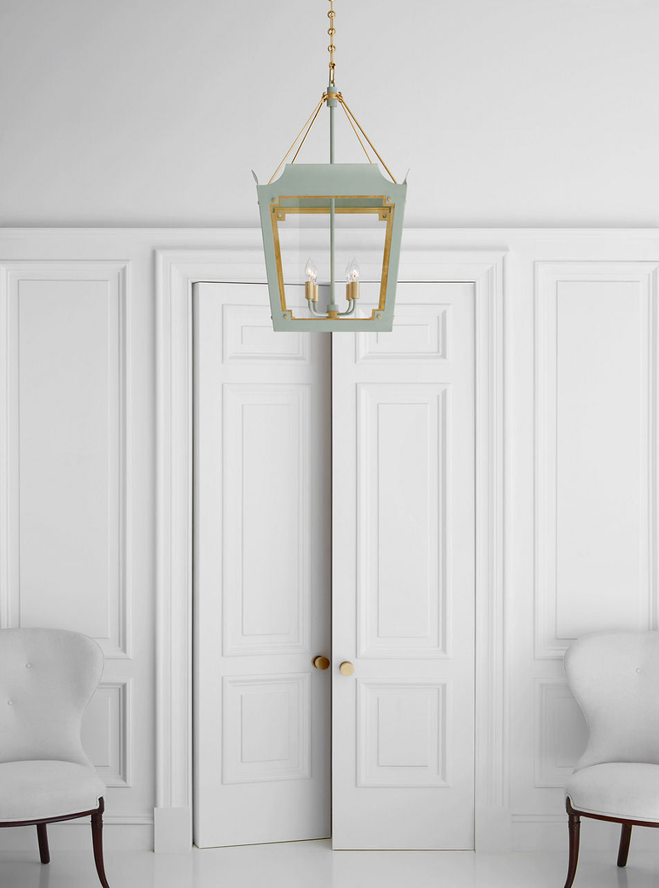 Caddo Medium Lantern | Celadon and Gild | Clear Glass