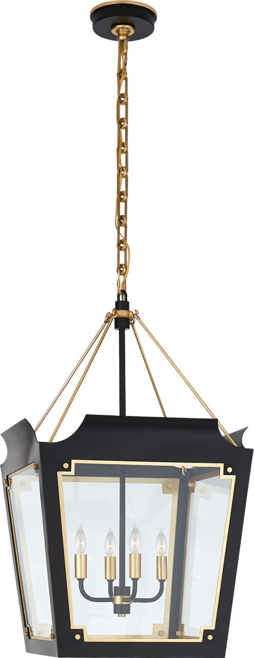 Caddo Medium Lantern | Matte Black and Gild | Clear Glass