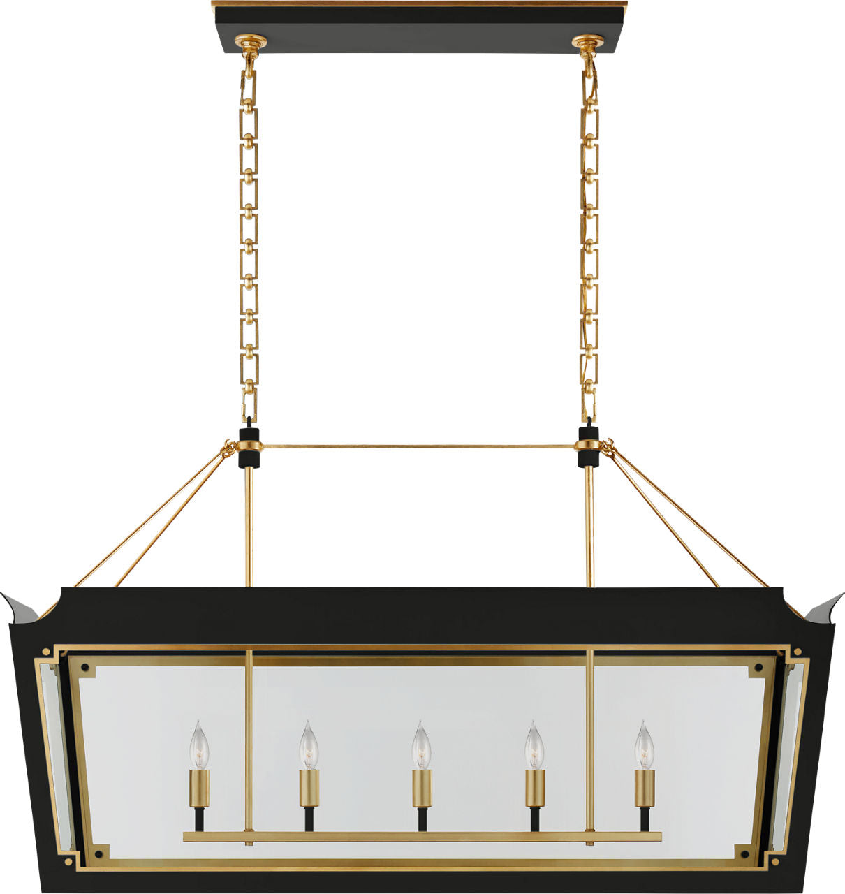 Caddo Medium Linear Lantern | Matte Black and Gild | Clear Glass